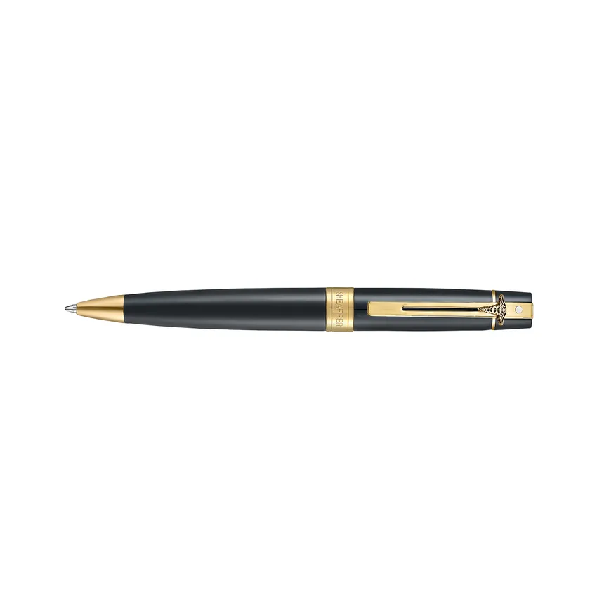 Sheaffer 300 9325 Glossy Black Ballpoint Pen With Gold Trim and Doctor Emblem