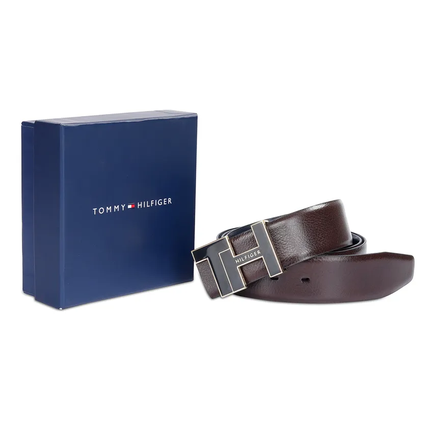 Tommy Hilfiger Bensted Reversible Semi Formal Belt Large - Brown And Navy