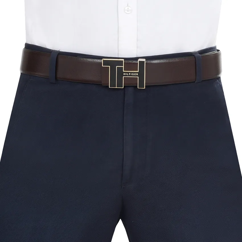 Tommy Hilfiger Bensted Reversible Semi Formal Belt Large - Brown And Navy