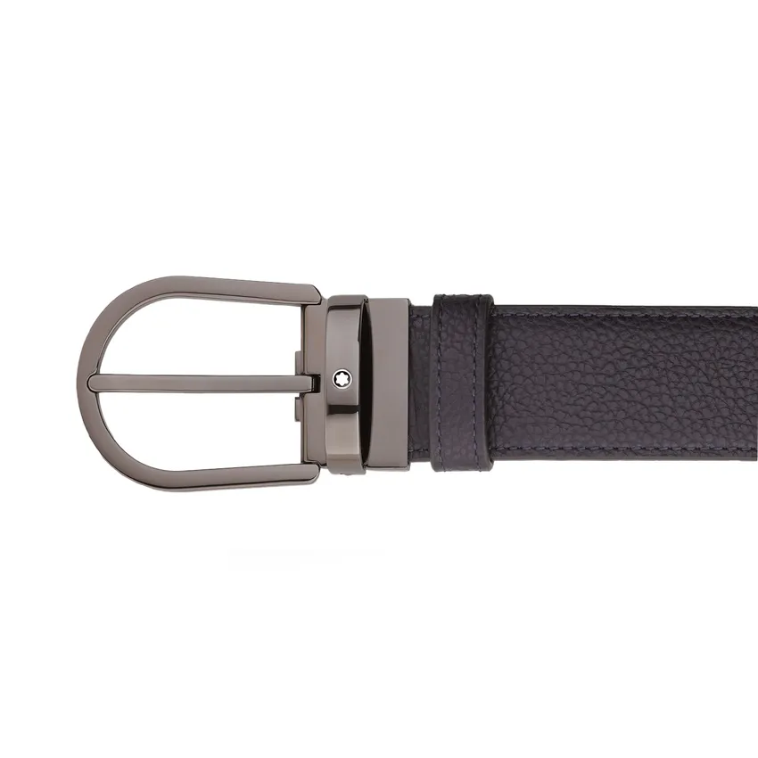 Montblanc 199082 Reversible Textured Leather Belt (35mm) Black/Blue