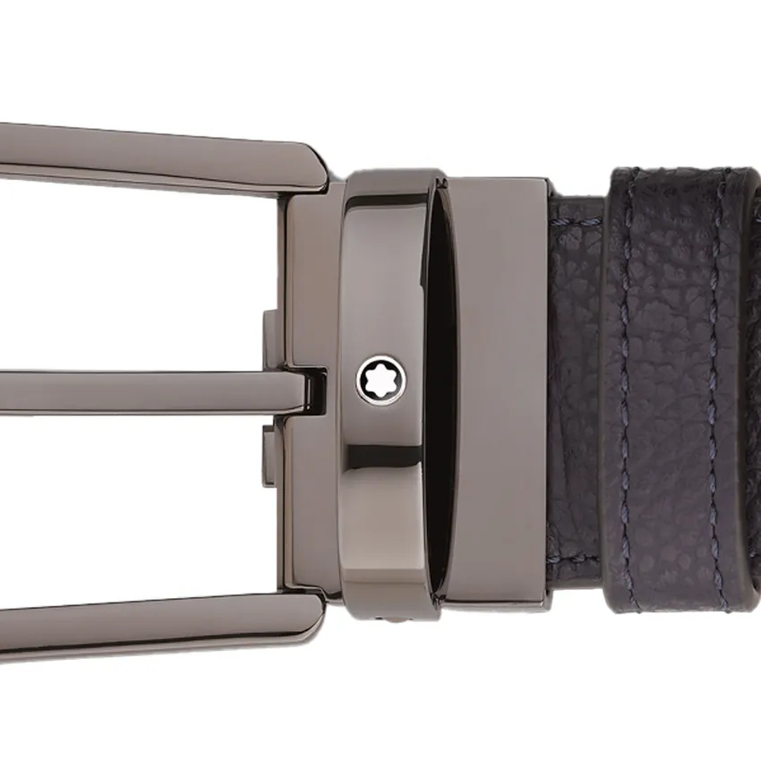 Montblanc 199082 Reversible Textured Leather Belt (35mm) Black/Blue