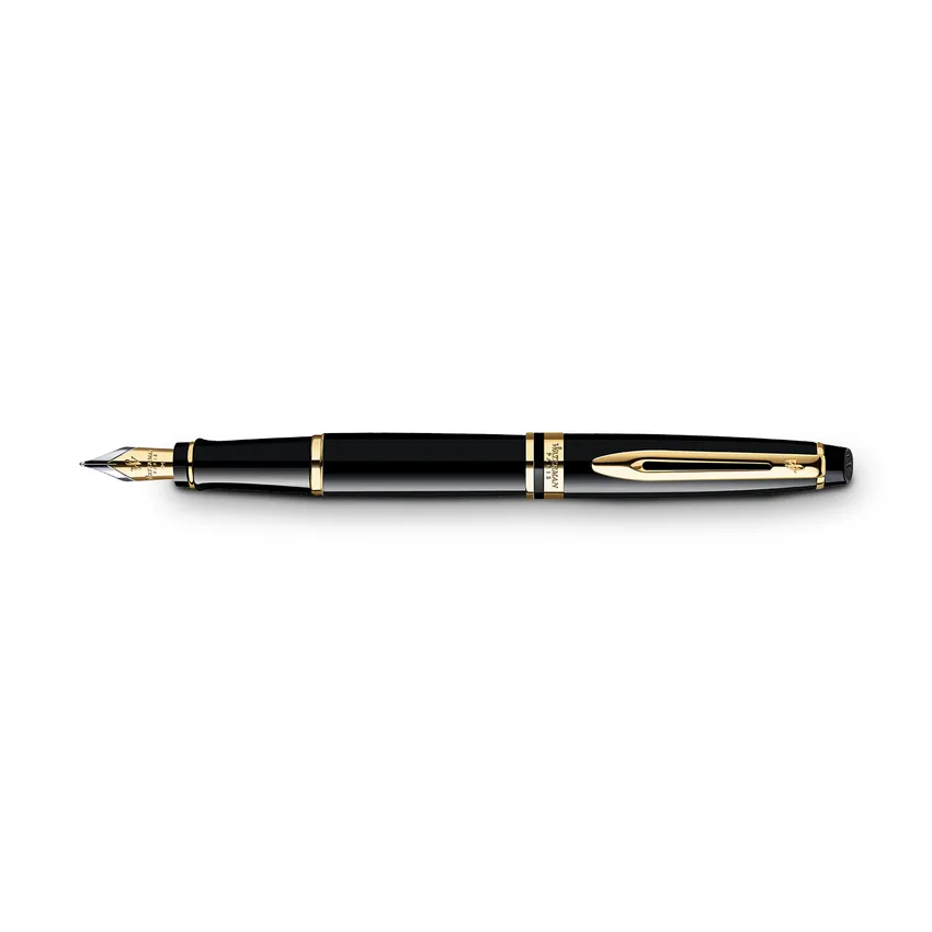 Waterman Expert Black Gold Trim Fountain Pen - Medium