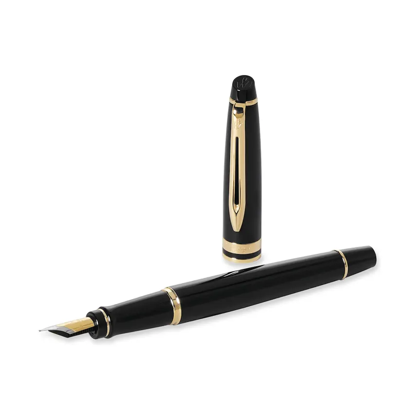 Waterman Expert Black Gold Trim Fountain Pen - Medium