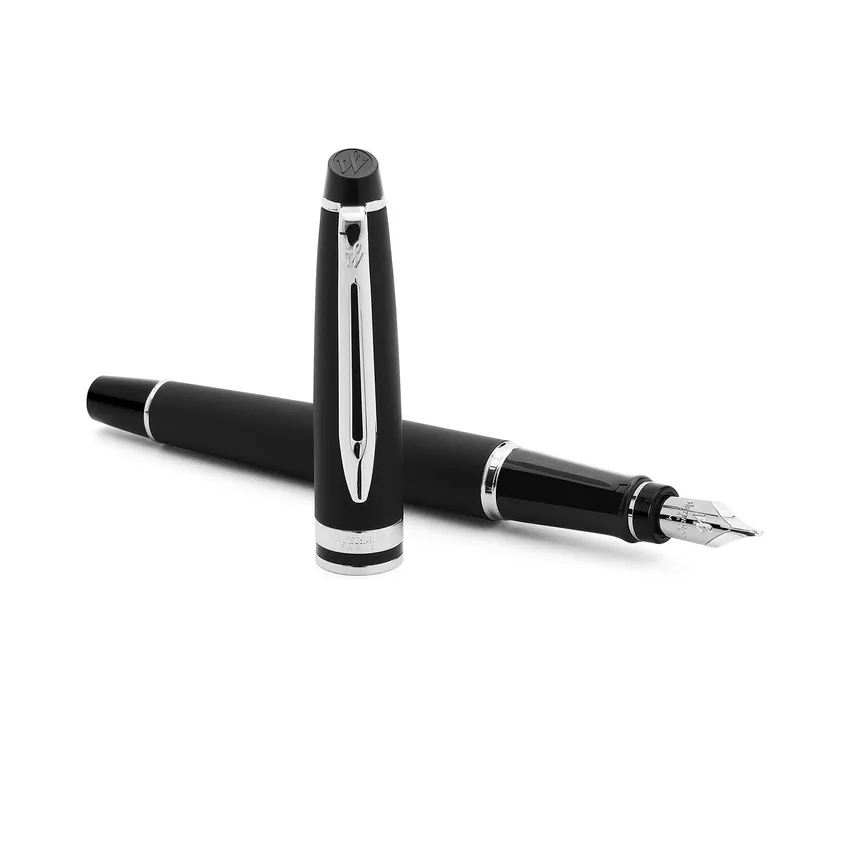 Waterman Expert Matte Black Chrome Trim Fountain Pen - Medium