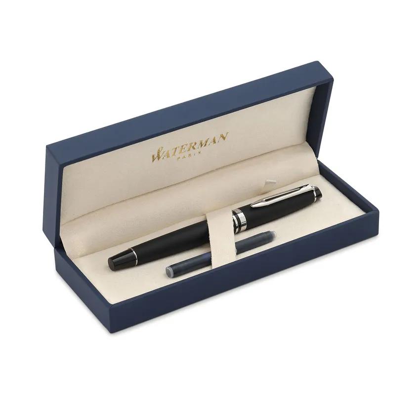 Waterman Expert Matte Black Chrome Trim Fountain Pen - Medium