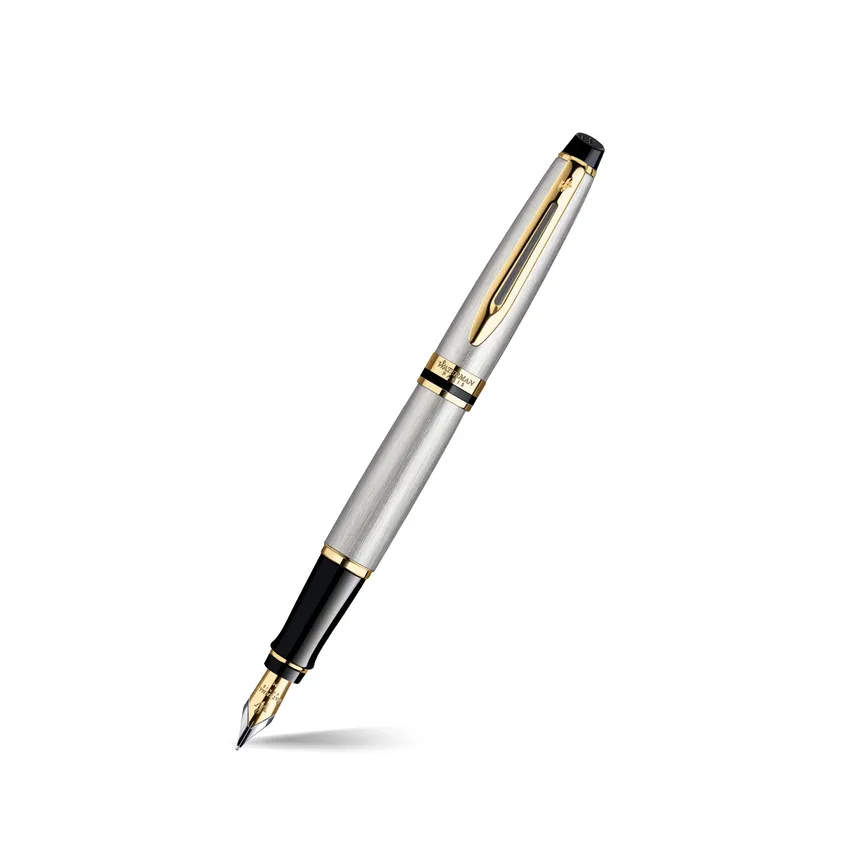 Waterman Expert Stainless Steel Gold Trim Fountain Pen - Medium