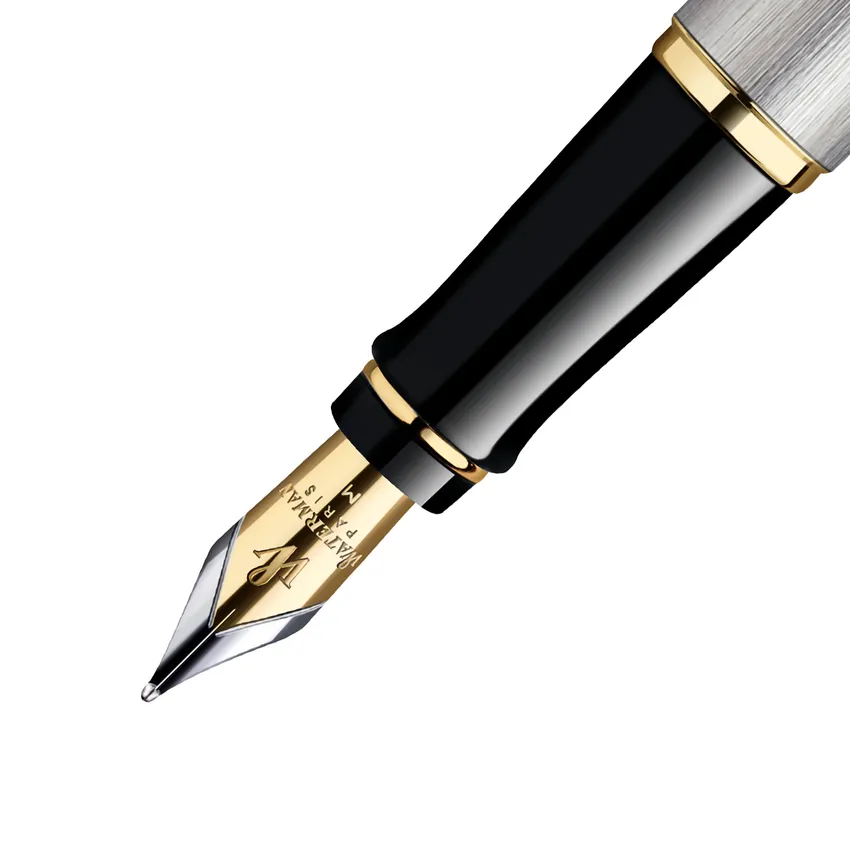 Waterman Expert Stainless Steel Gold Trim Fountain Pen - Medium