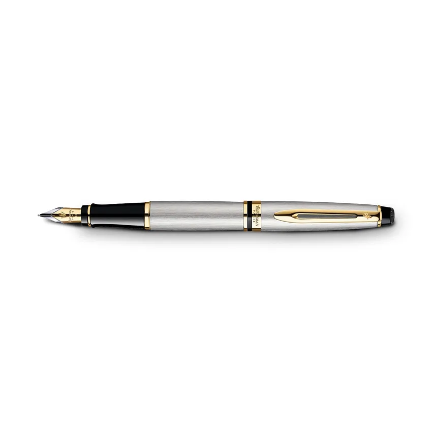 Waterman Expert Stainless Steel Gold Trim Fountain Pen - Medium