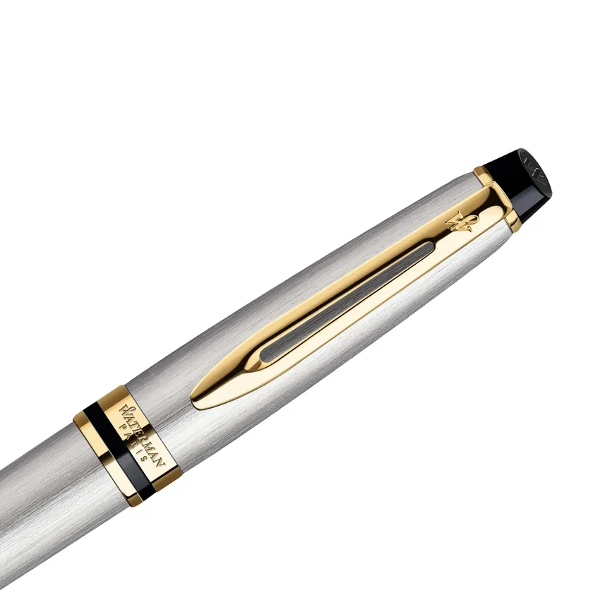 Waterman Expert Stainless Steel Gold Trim Fountain Pen - Medium