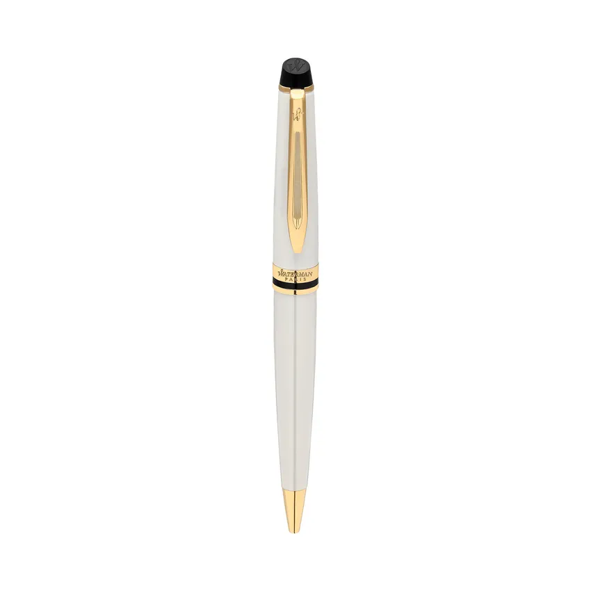 Waterman Expert Ivory White Gold Trim Ballpoint Pen