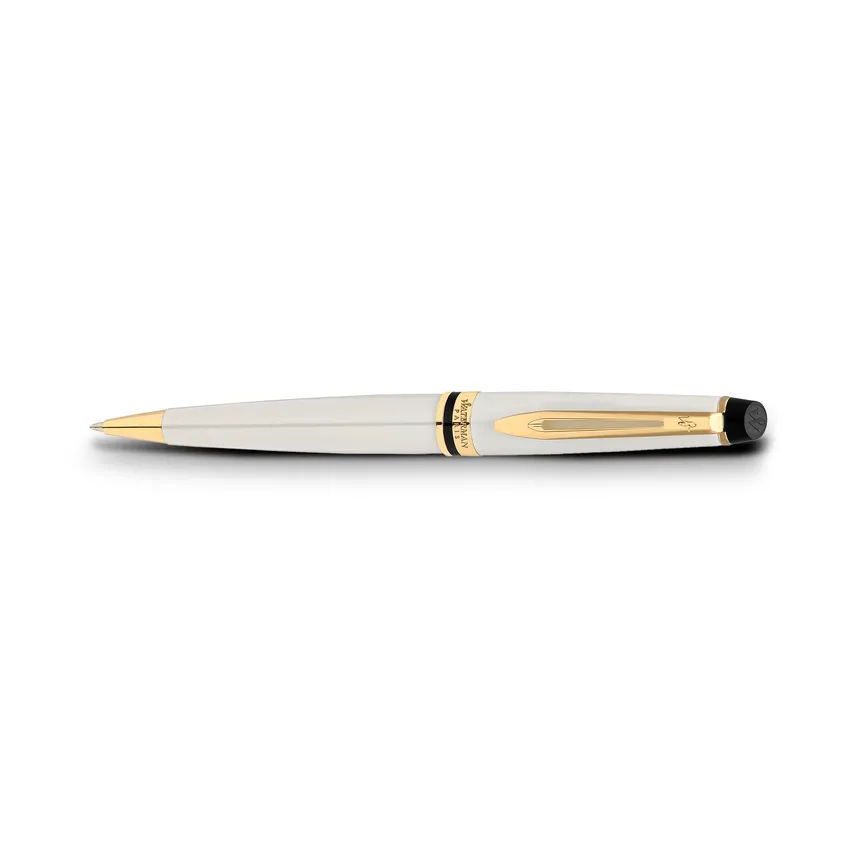 Waterman Expert Ivory White Gold Trim Ballpoint Pen