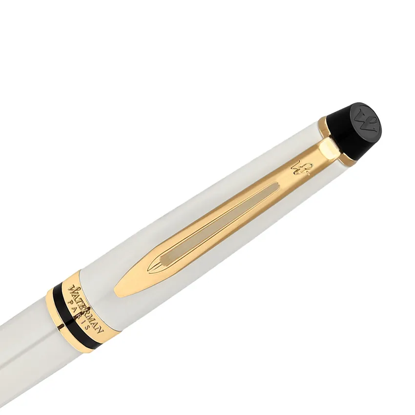 Waterman Expert Ivory White Gold Trim Ballpoint Pen