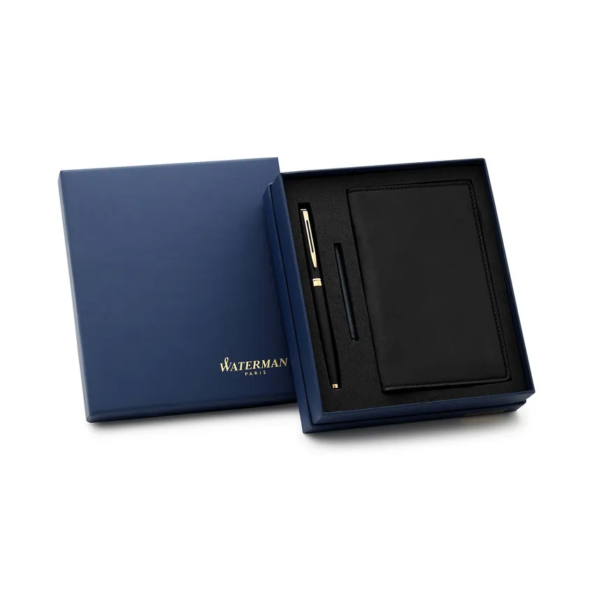 Waterman Hemisphere Matte Black Gold Trims Fountain Pen with Passport Holder