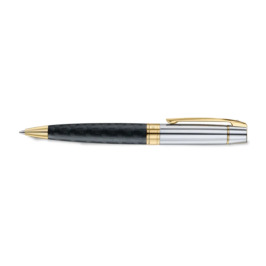 Sheaffer 300 9347 Engraved Black Ballpoint Pen with Chrome Cap and Gold Trims