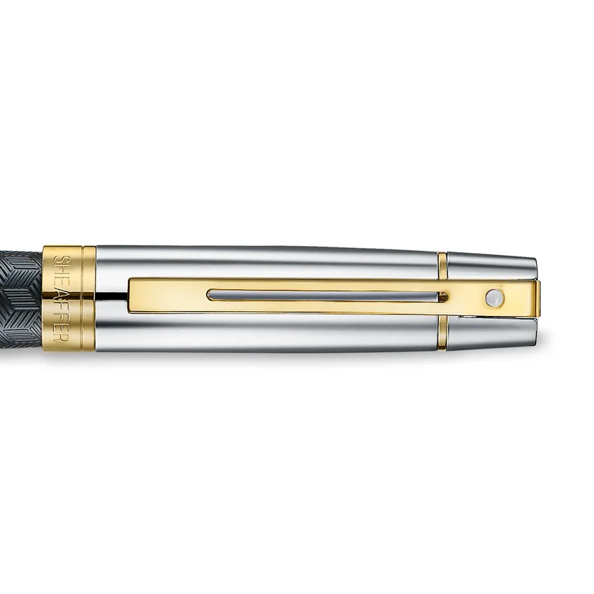 Sheaffer 300 9347 Engraved Black Rollerball Pen with Chrome Cap and Gold Trims