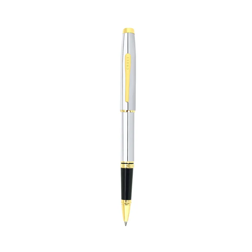 Cross Coventry Polished Chrome Rollerball Pen with Gold Trims