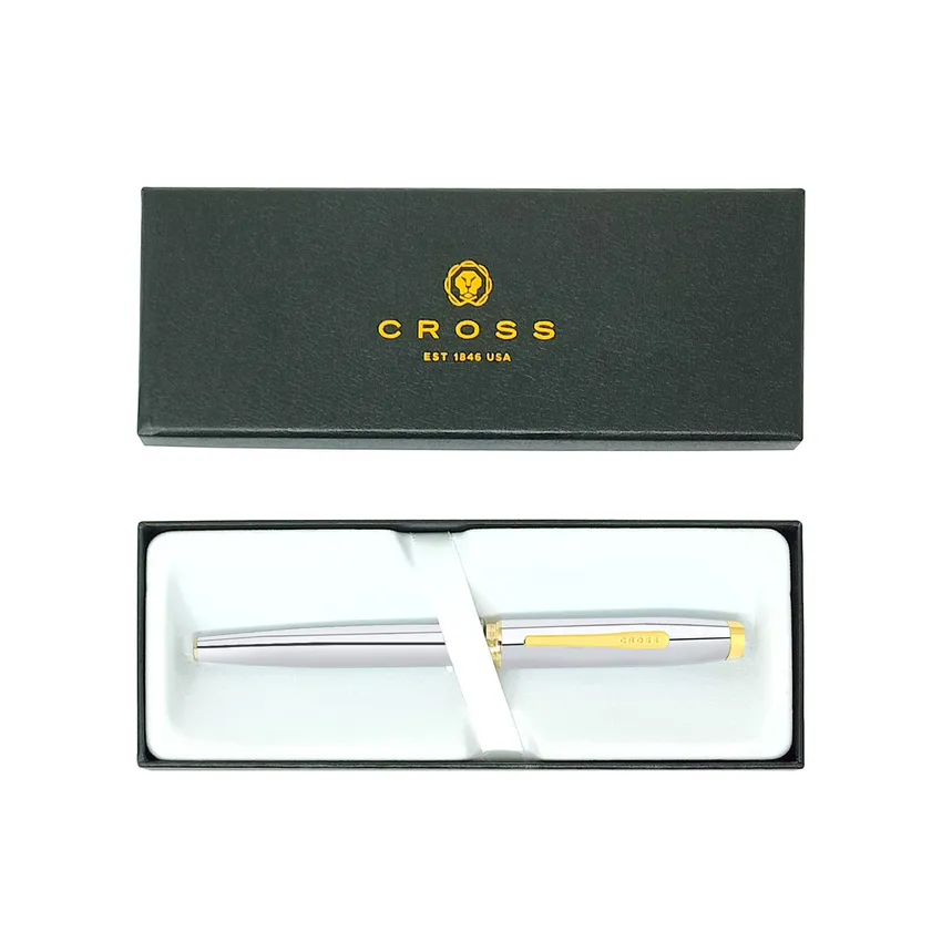 Cross Coventry Polished Chrome Rollerball Pen with Gold Trims