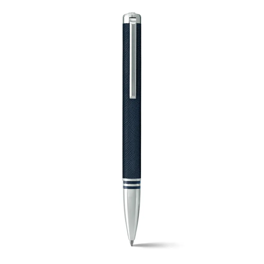 Lapis Bard Torque Artis Leather Ballpoint Pen - Navy with Chrome Trims