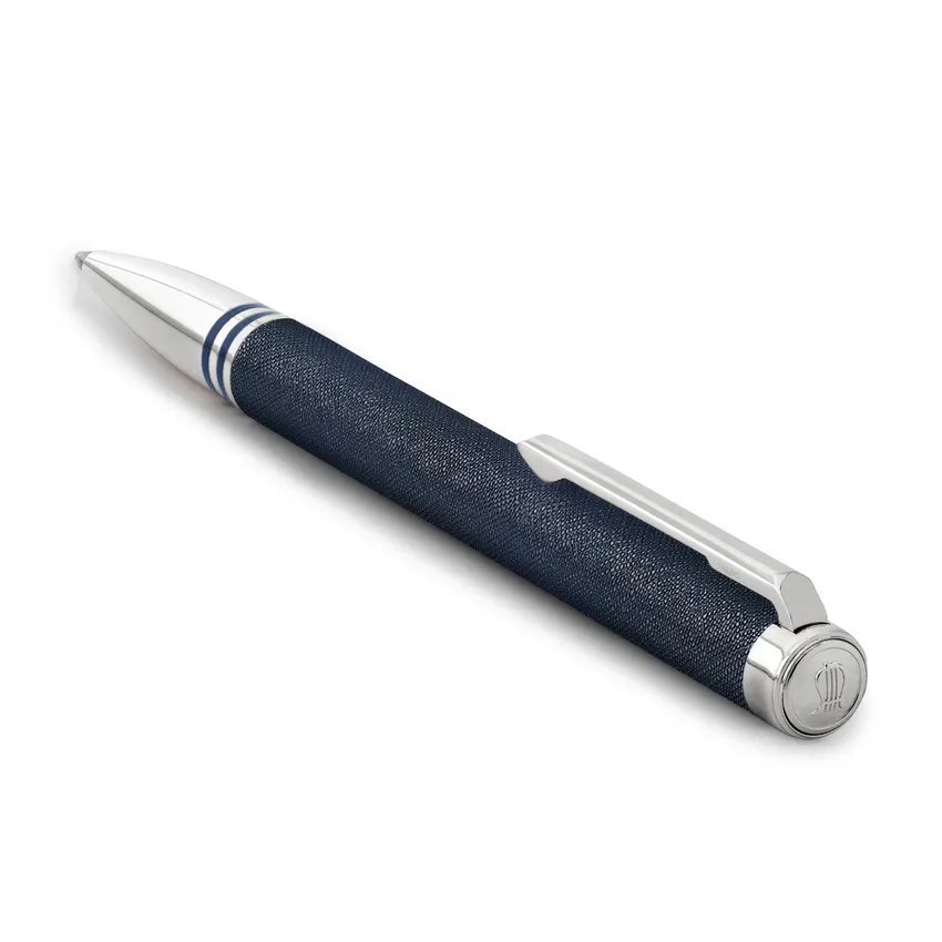 Lapis Bard Torque Artis Leather Ballpoint Pen - Navy with Chrome Trims