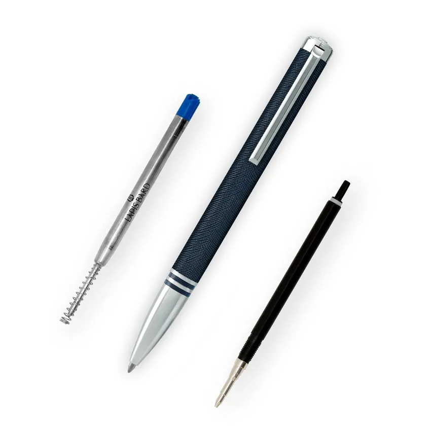 Lapis Bard Torque Artis Leather Ballpoint Pen - Navy with Chrome Trims