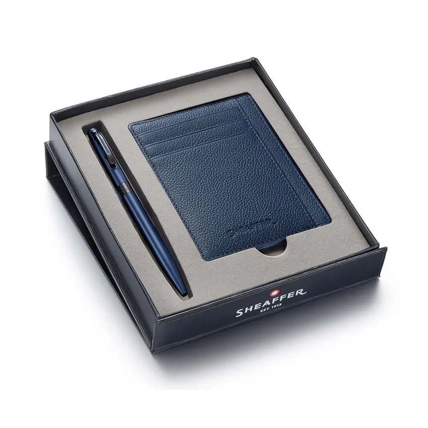 Sheaffer Gift Set Matte Blue Reminder 9018 Ballpoint Pen with Sapphire Night Credit Card Holder