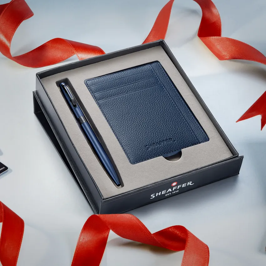 Sheaffer Gift Set Matte Blue Reminder 9018 Ballpoint Pen with Sapphire Night Credit Card Holder