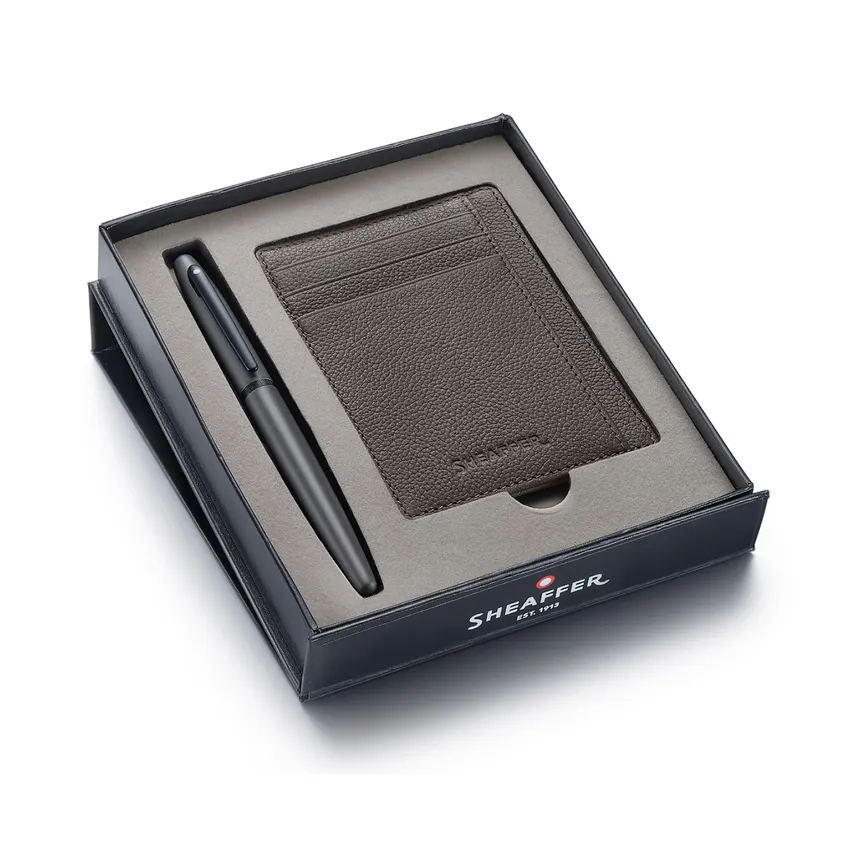 Sheaffer Gift Set Matte Gray VFM 9424 Rollerball Pen with Driftwood Gray Credit Card Holder