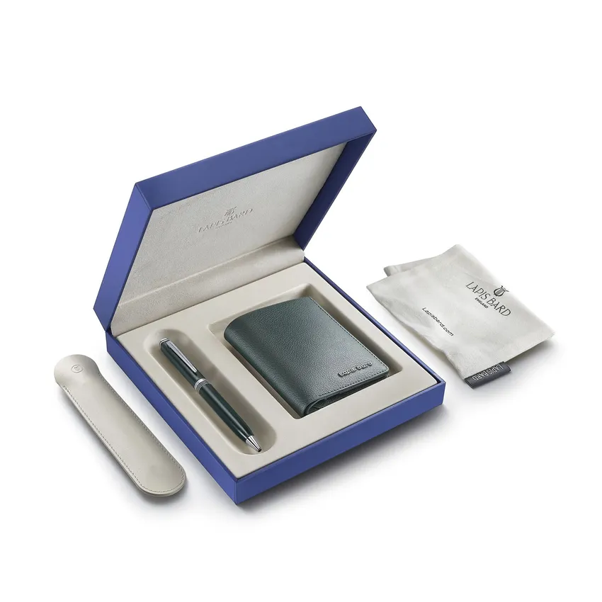 Lapis Bard Contemporary Verdant Ballpoint Pen with Verdant Dual Compartment Wallet Gift Set