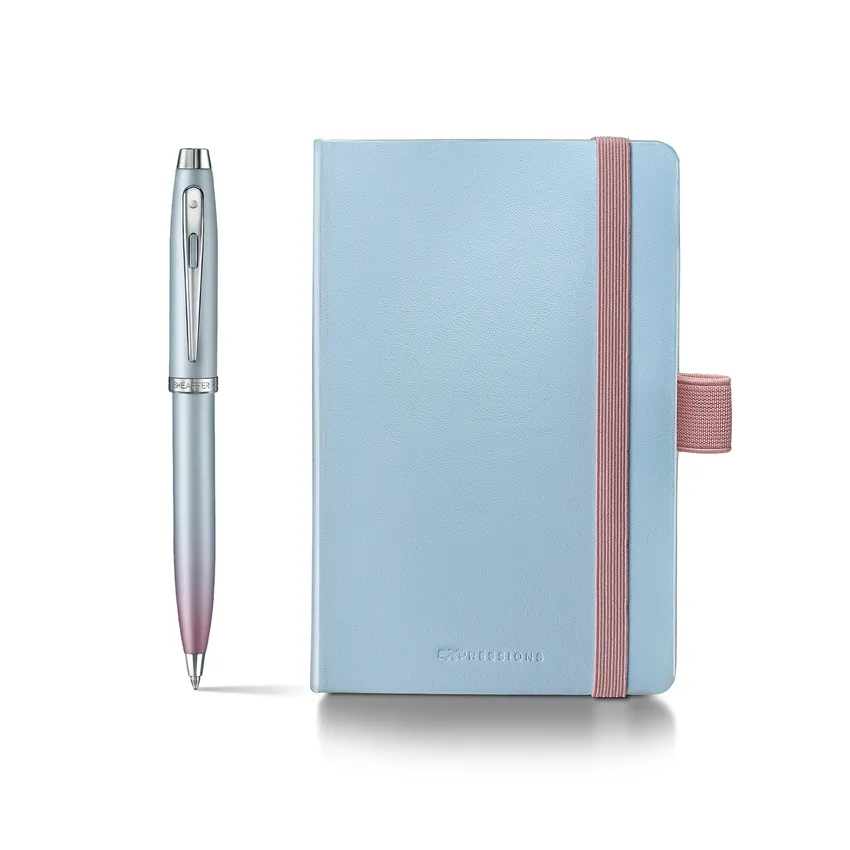 Sheaffer Expressions Gift Set 100 9376 Blue and Pink Pearlised Gradient Ballpoint Pen with Chrome-plated Trims and Small Notebook