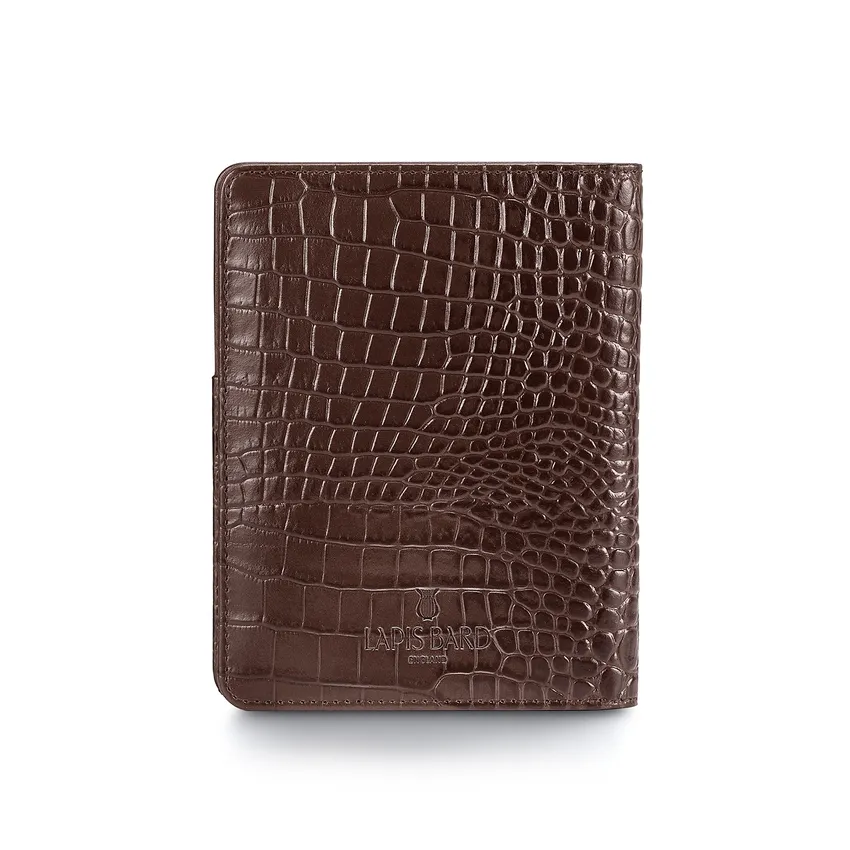 Lapis Bard Mandeville Croc-Textured Passport Wallet - Dark Brown