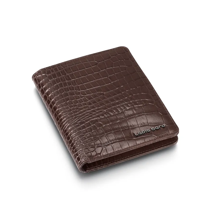 Lapis Bard Mandeville Croc-Textured Passport Wallet - Dark Brown