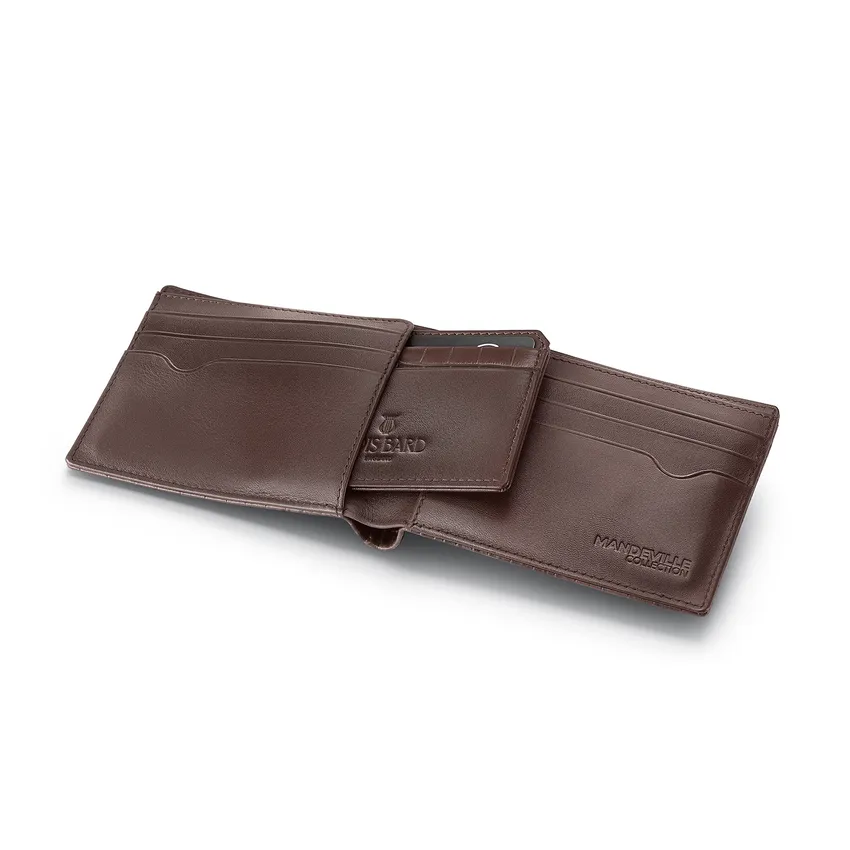 Lapis Bard Mandeville Croc-Textured Wallet with Extra Credit Card Holder - Dark Brown