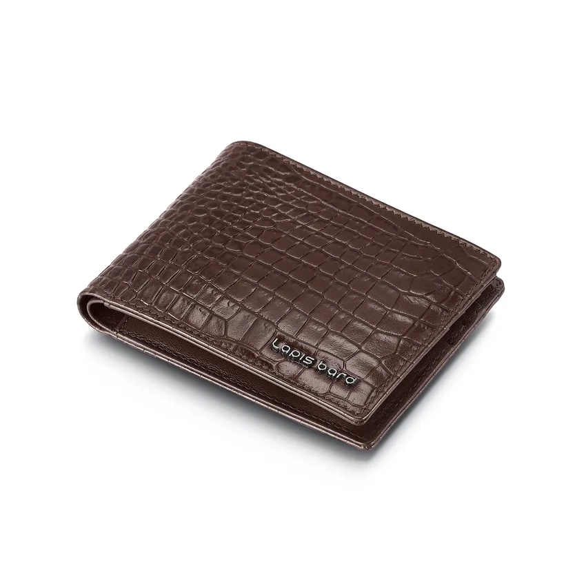 Lapis Bard Mandeville Croc-Textured Wallet with Extra Credit Card Holder - Dark Brown