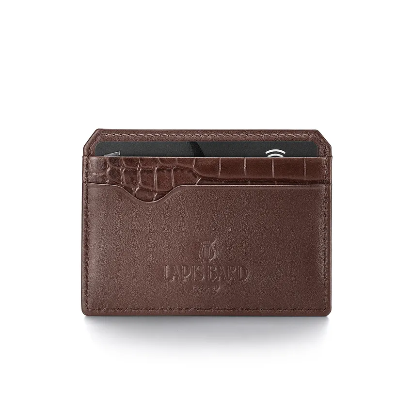 Lapis Bard Mandeville Croc-Textured Wallet with Extra Credit Card Holder - Dark Brown