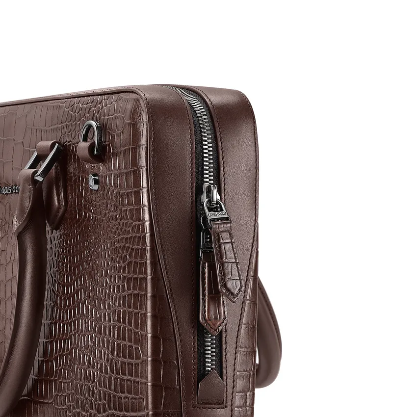Lapis Bard Mandeville 14-inch Croc-Textured Single Compartment Laptop Bag - Dark Brown