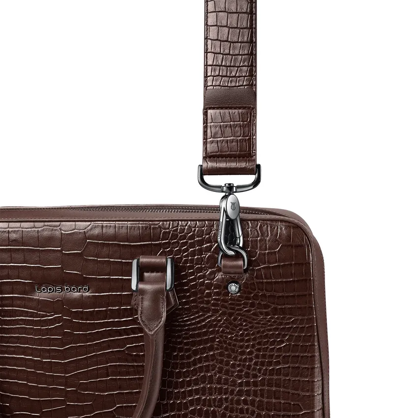 Lapis Bard Mandeville 14-inch Croc-Textured Single Compartment Laptop Bag - Dark Brown