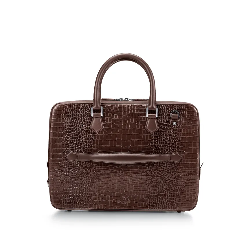 Lapis Bard Mandeville 14-inch Croc-Textured Single Compartment Laptop Bag - Dark Brown