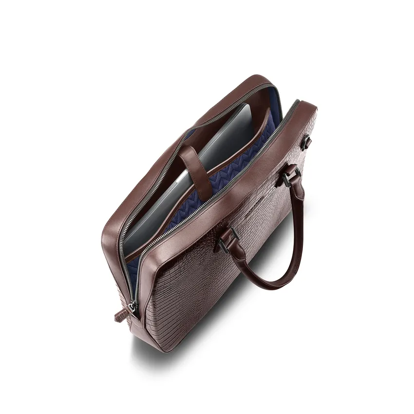 Lapis Bard Mandeville 14-inch Croc-Textured Single Compartment Laptop Bag - Dark Brown