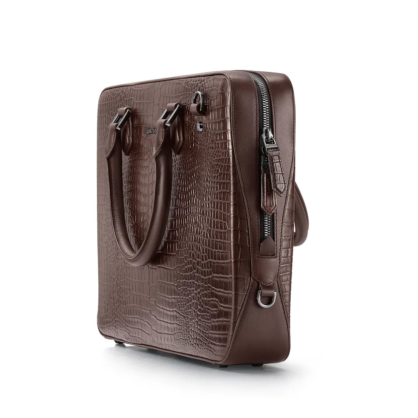 Lapis Bard Mandeville 14-inch Croc-Textured Single Compartment Laptop Bag - Dark Brown