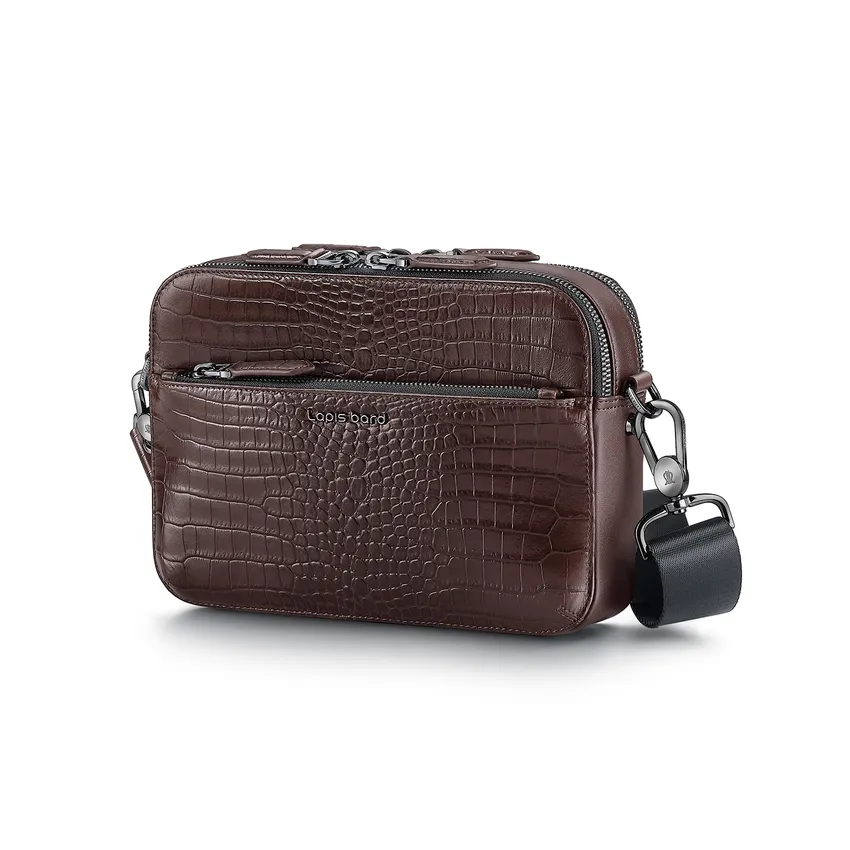 Lapis Bard Mandeville Croc-Textured Crossbody Bag - Dark Brown