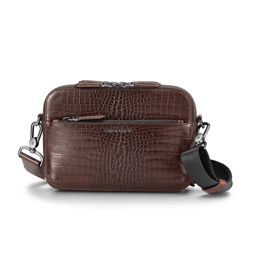 Lapis Bard Mandeville Croc-Textured Crossbody Bag - Dark Brown