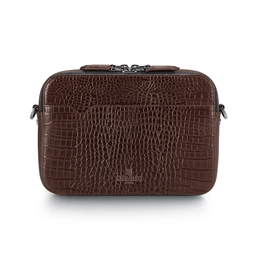 Lapis Bard Mandeville Croc-Textured Crossbody Bag - Dark Brown