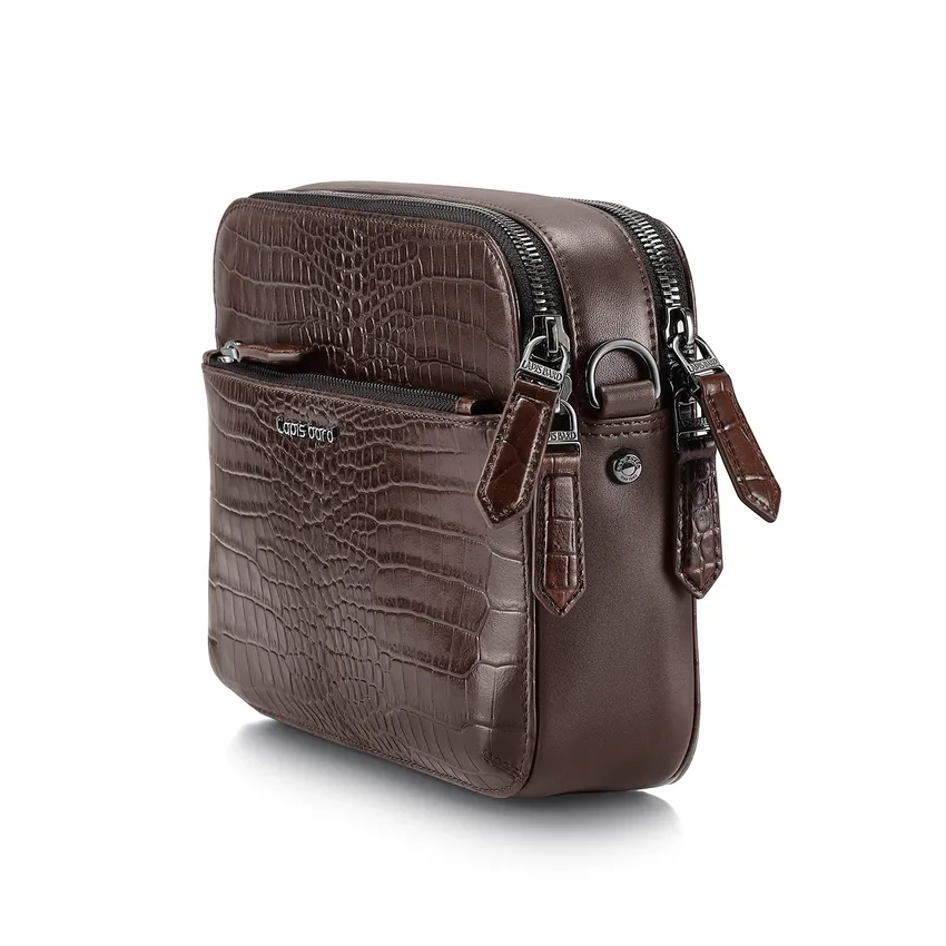 Lapis Bard Mandeville Croc-Textured Crossbody Bag - Dark Brown