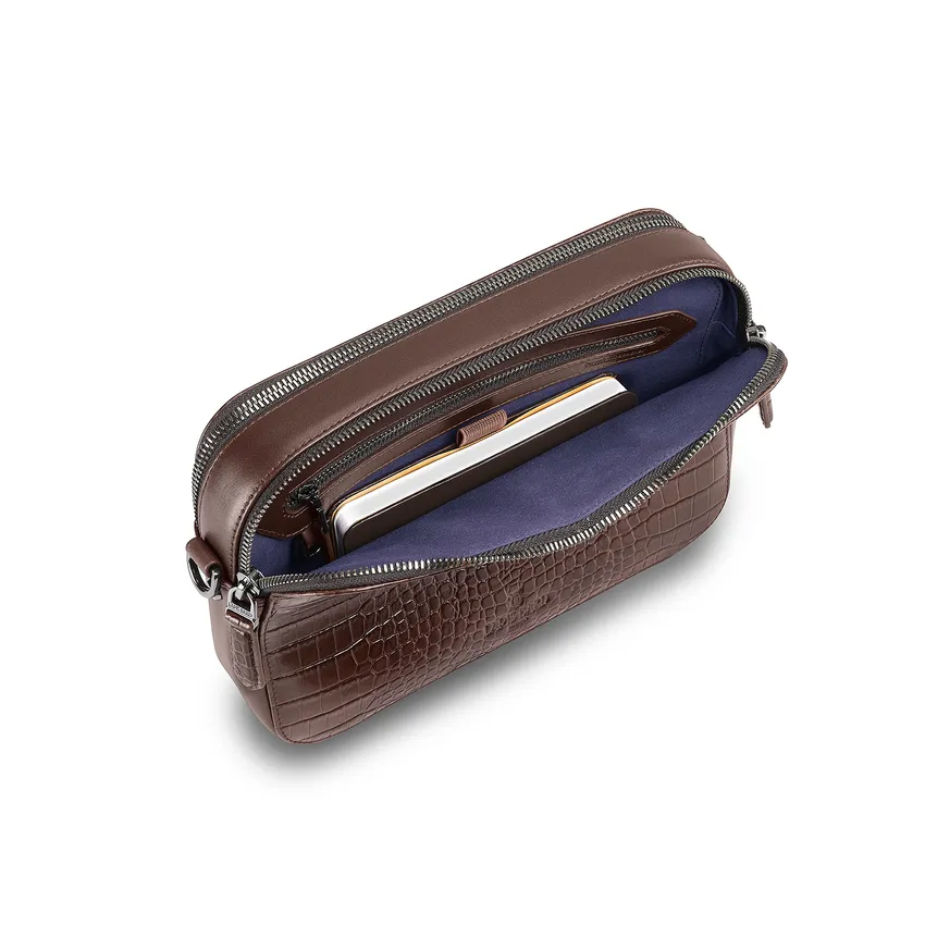 Lapis Bard Mandeville Croc-Textured Crossbody Bag - Dark Brown