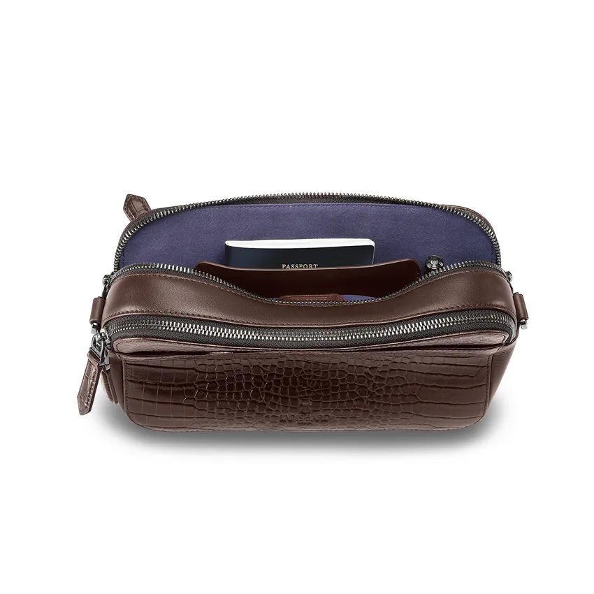 Lapis Bard Mandeville Croc-Textured Crossbody Bag - Dark Brown
