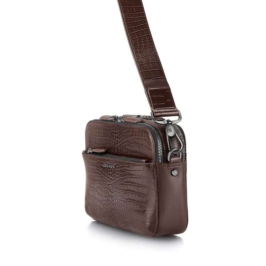 Lapis Bard Mandeville Croc-Textured Crossbody Bag - Dark Brown