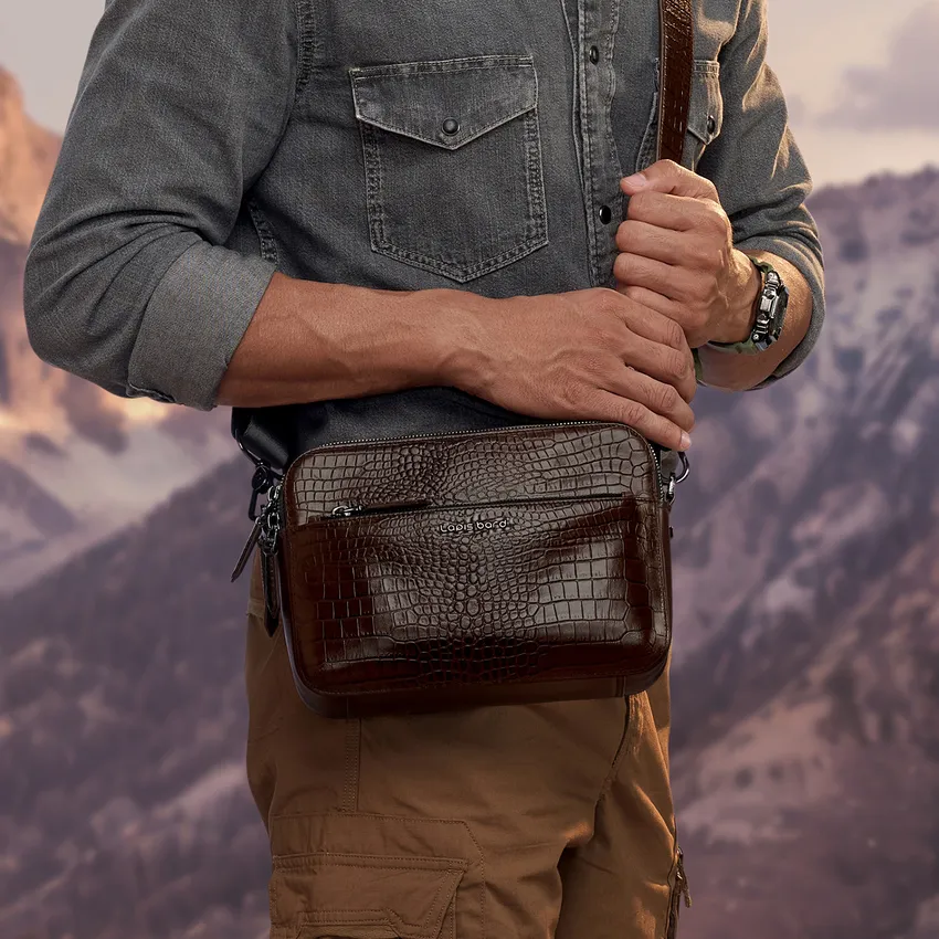 Lapis Bard Mandeville Croc-Textured Crossbody Bag - Dark Brown