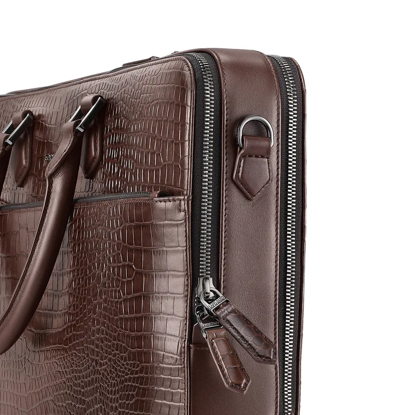 Lapis Bard Mandeville 15-inch Croc-Textured Double Compartment Laptop Bag - Dark Brown