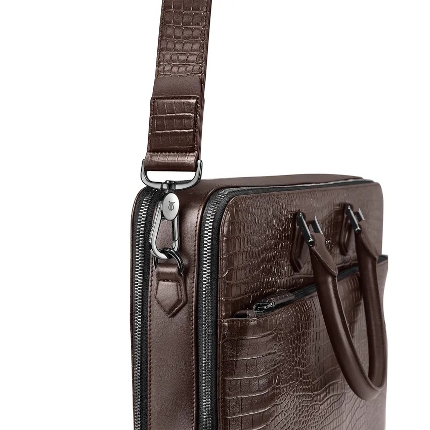 Lapis Bard Mandeville 15-inch Croc-Textured Double Compartment Laptop Bag - Dark Brown