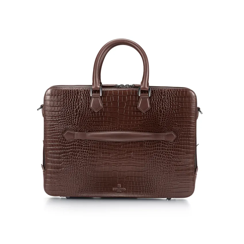 Lapis Bard Mandeville 15-inch Croc-Textured Double Compartment Laptop Bag - Dark Brown